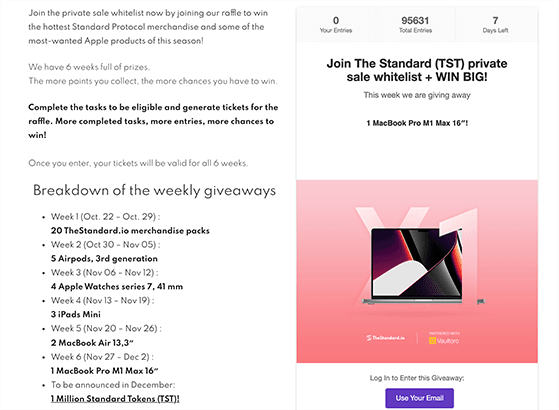 RafflePress entry widget on waitlist giveaway landing page