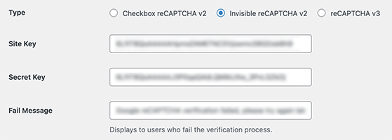 Different types of Recaptcha in WPForms