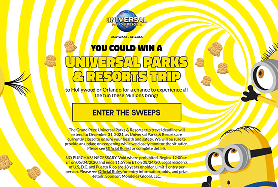 Universal Studios sweepstakes landing page offering trip giveaway entries