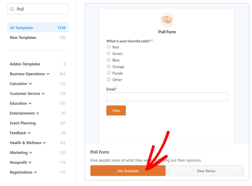 Choose the Poll Form template