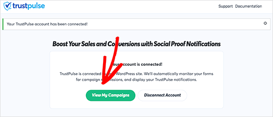View your published TrustPulse campaigns in dashboard