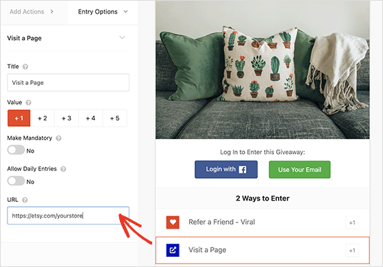 visit-a-page-action - RafflePress Visit a page action settings