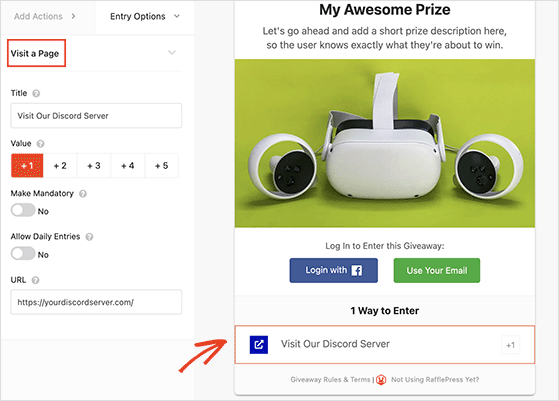 visit-discord-server-action-rafflepress - RafflePress Visit a discord server giveaway action