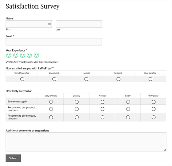 Survey form example used to collect new blog ideas from website visitors