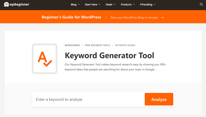 WPBeginner keyword generator tool