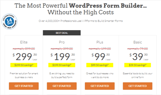 WPForms pricing plans