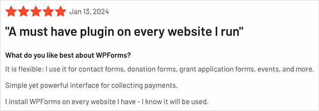 WPForms testimonial
