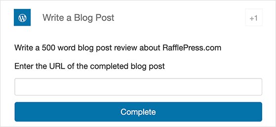 RafflePress blog writing contest entry option for collecting free content for your website