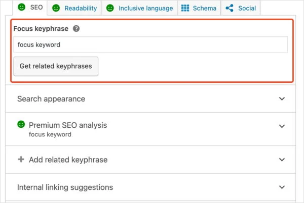Yoast SEO focus keyword