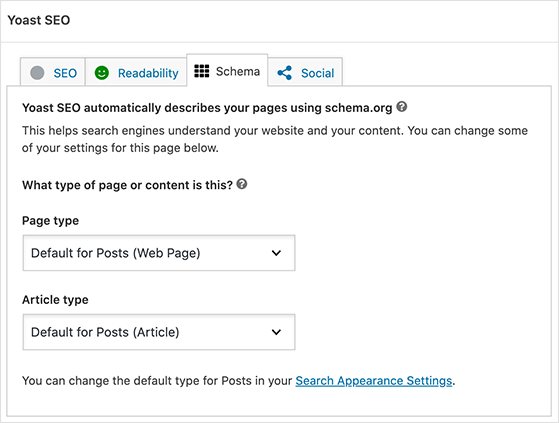 Yoast SEO schema metabox