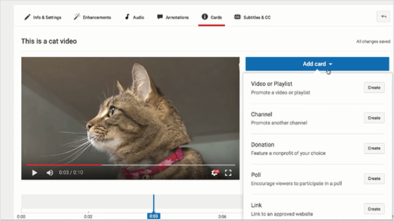 Example of YouTube cards being added to a video