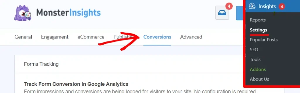 MonsterInsights conversions