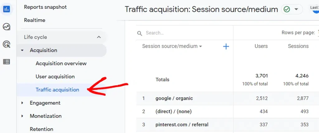 GA4 traffic acquisition report