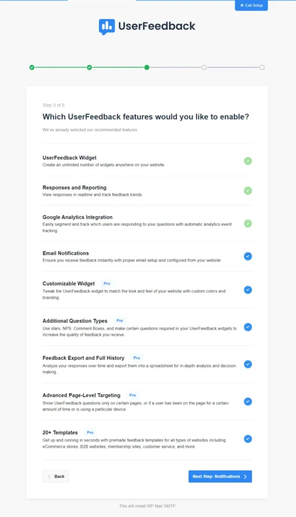UserFeedback optional features